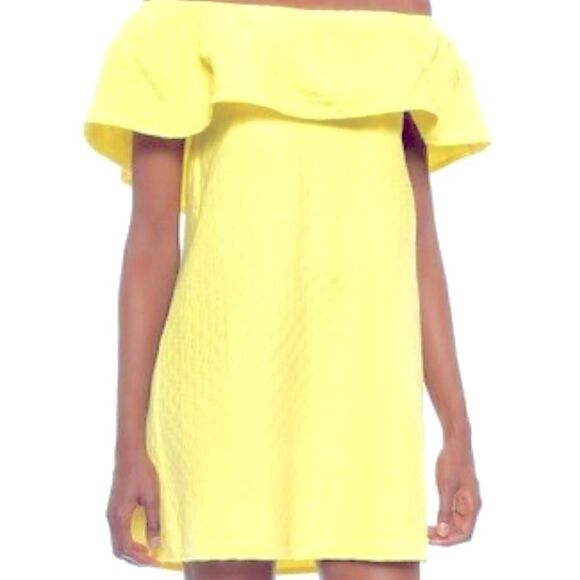 CUPCAKES AND CASHMERE Lulu Yellow Ruffle Off the Shoulder Dress.Size L - Picture 1 of 13